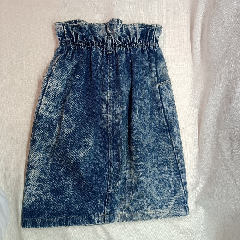 Stuffed Shirt Vtg 80s Denim Skirt Womens 7/8 Acid Wash Buttons Elastic Waist - Picture 6 of 7
